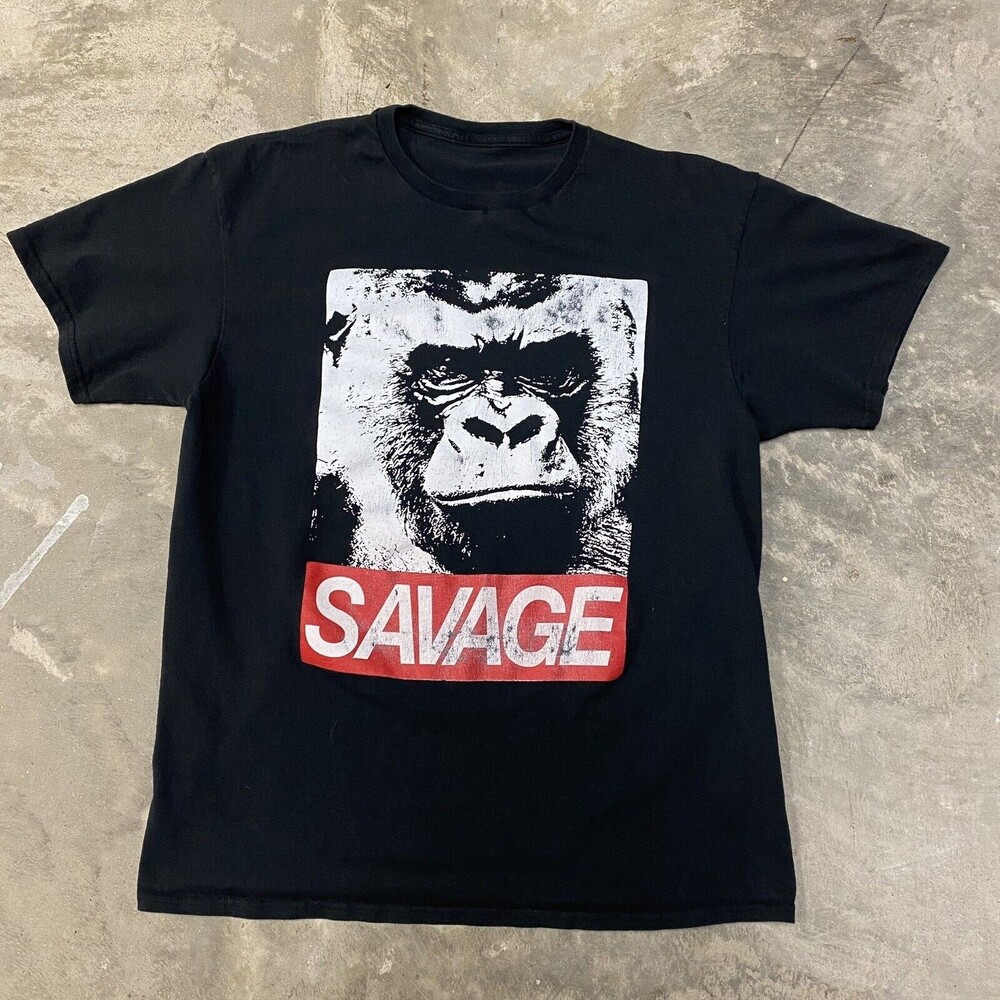 Vintage Savage Gorilla Tee T-shirt Black L Spellout Graphic Hip Hop Fashion